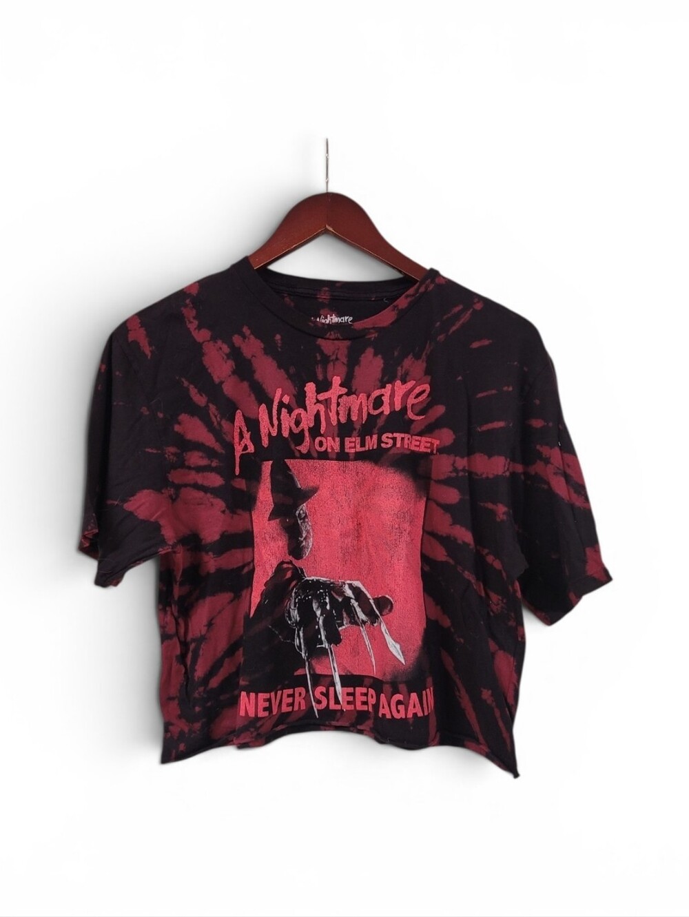 Nightmare on Elm Street Freddy Krueger Tie-Dye Cropped Graphic Tee Medium NWOT